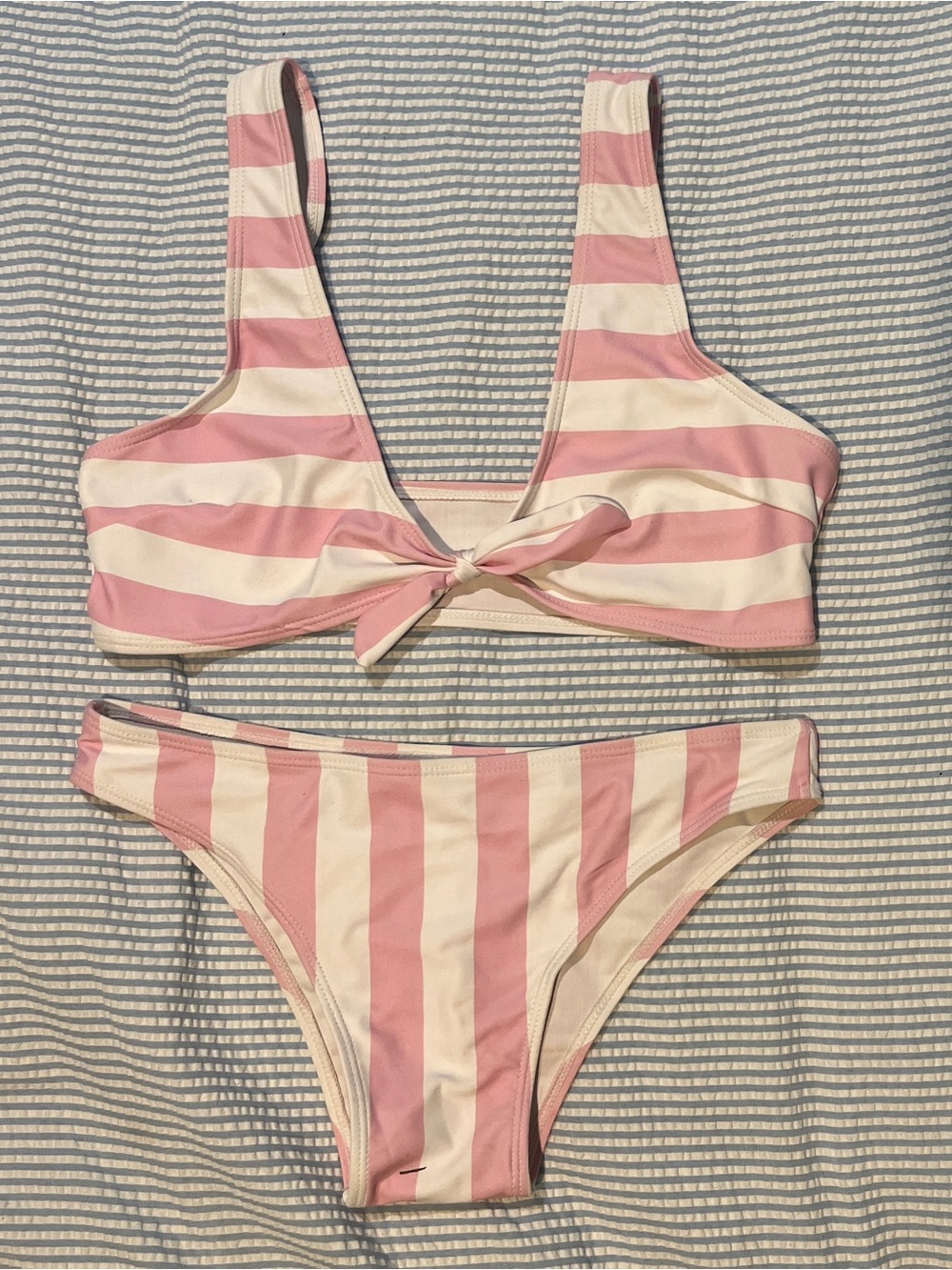 Pink and White Striped Bikini